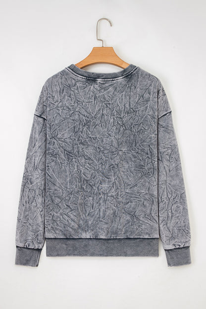 High-rise saved by grace Letter Embroidery Mineral Wash Loose Sweatshirt