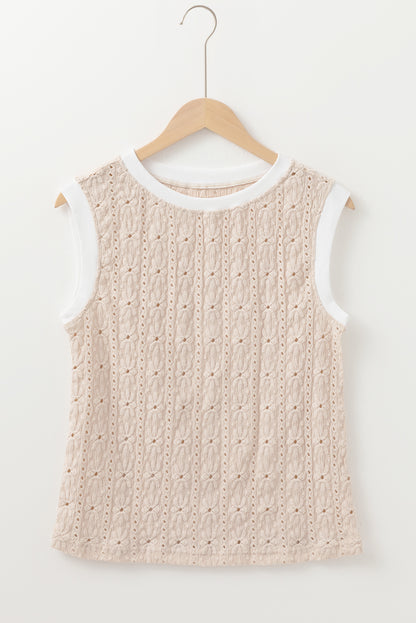 Oatmeal Floral Textured Crew Neck Tank Top