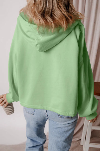 Smoke Green Fleece Lined Half Zipper Kangaroo Pockets Loose Hoodie - Chic Meadow Boutique 