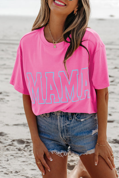 Bright Pink MAMA Letter Graphic Neon T Shirt