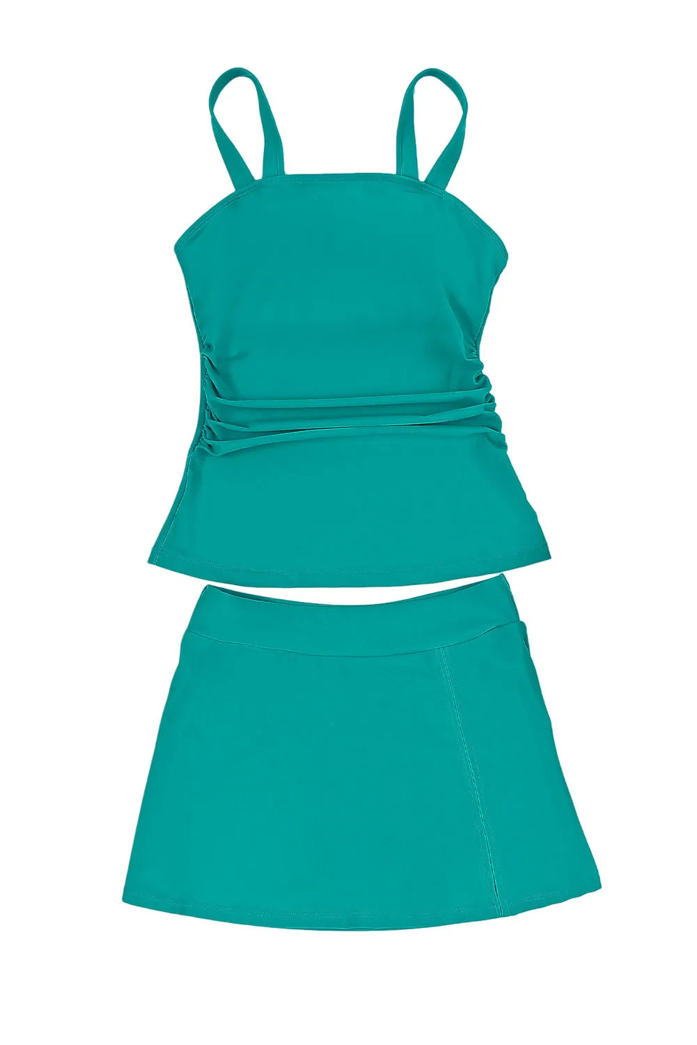 Green Solid Square Neck Sleeveless Tankini Swimsuit - Chic Meadow Boutique 