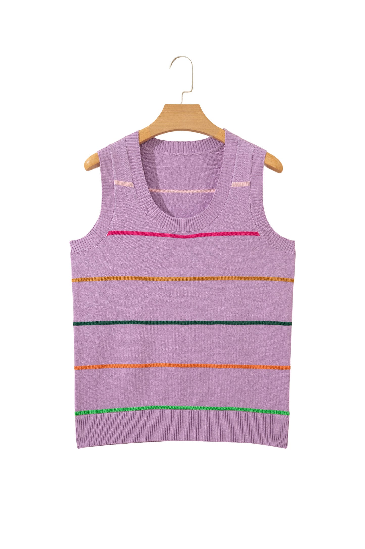 Purple Stripe Round Neck Knitted Sweater Tank