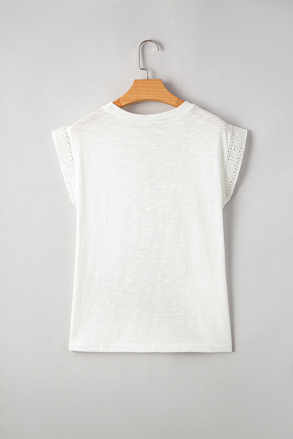 White Lace Patchwork Cap Sleeve Round Neck T Shirt
