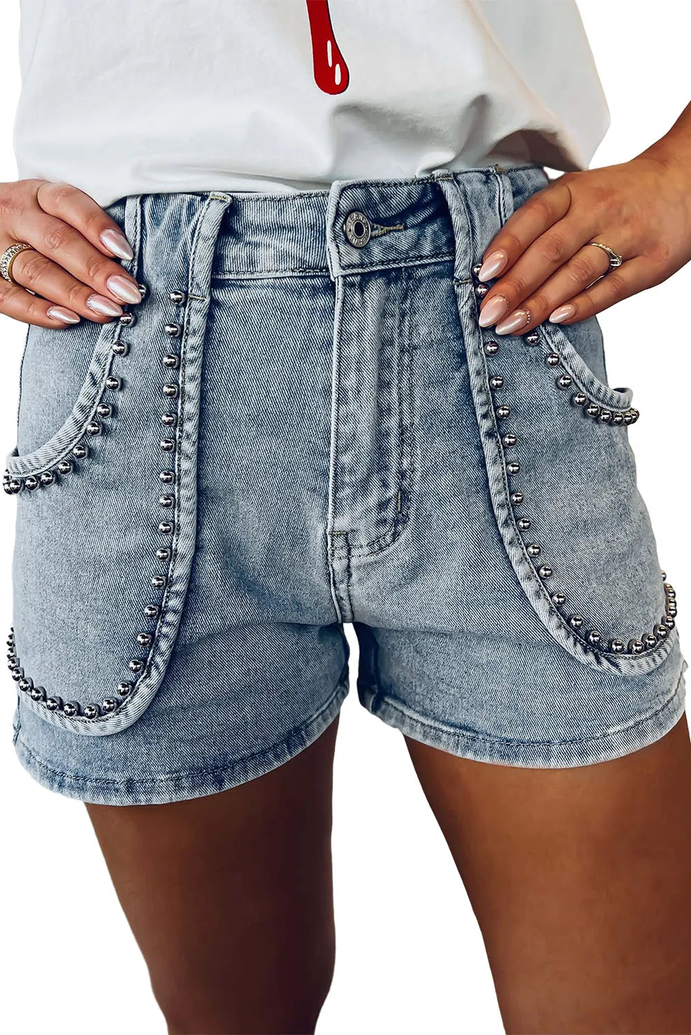 Dusk Blue Studded Acid Wash Jean Shorts - Chic Meadow Boutique 