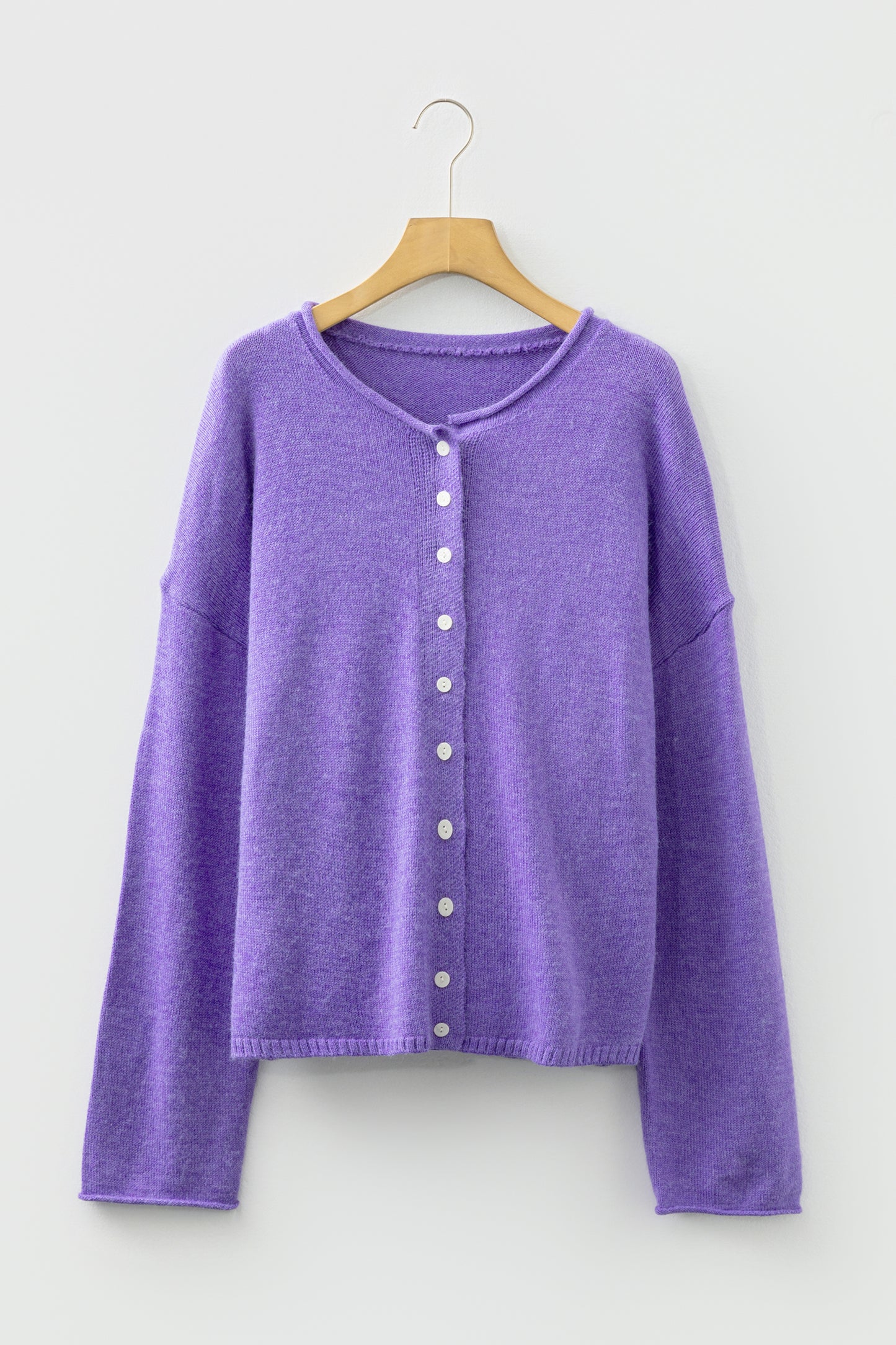 Wisteria Solid Color Knit Button Drop Shoulder Sweater Cardigan