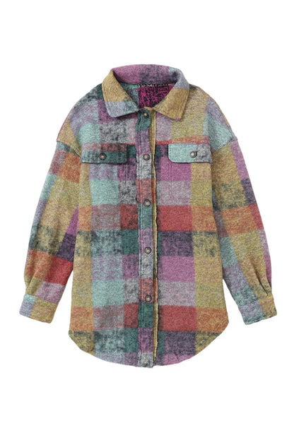 Multicolor Brushed Plaid Pocketed Oversize Shacket - Chic Meadow Boutique 