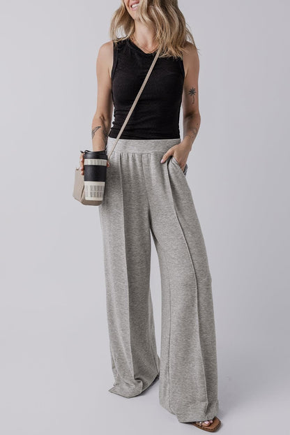 Bottoms/Pants & Culotte Medium Grey Central Seam Wide Leg High Waist Knit Casual Pants