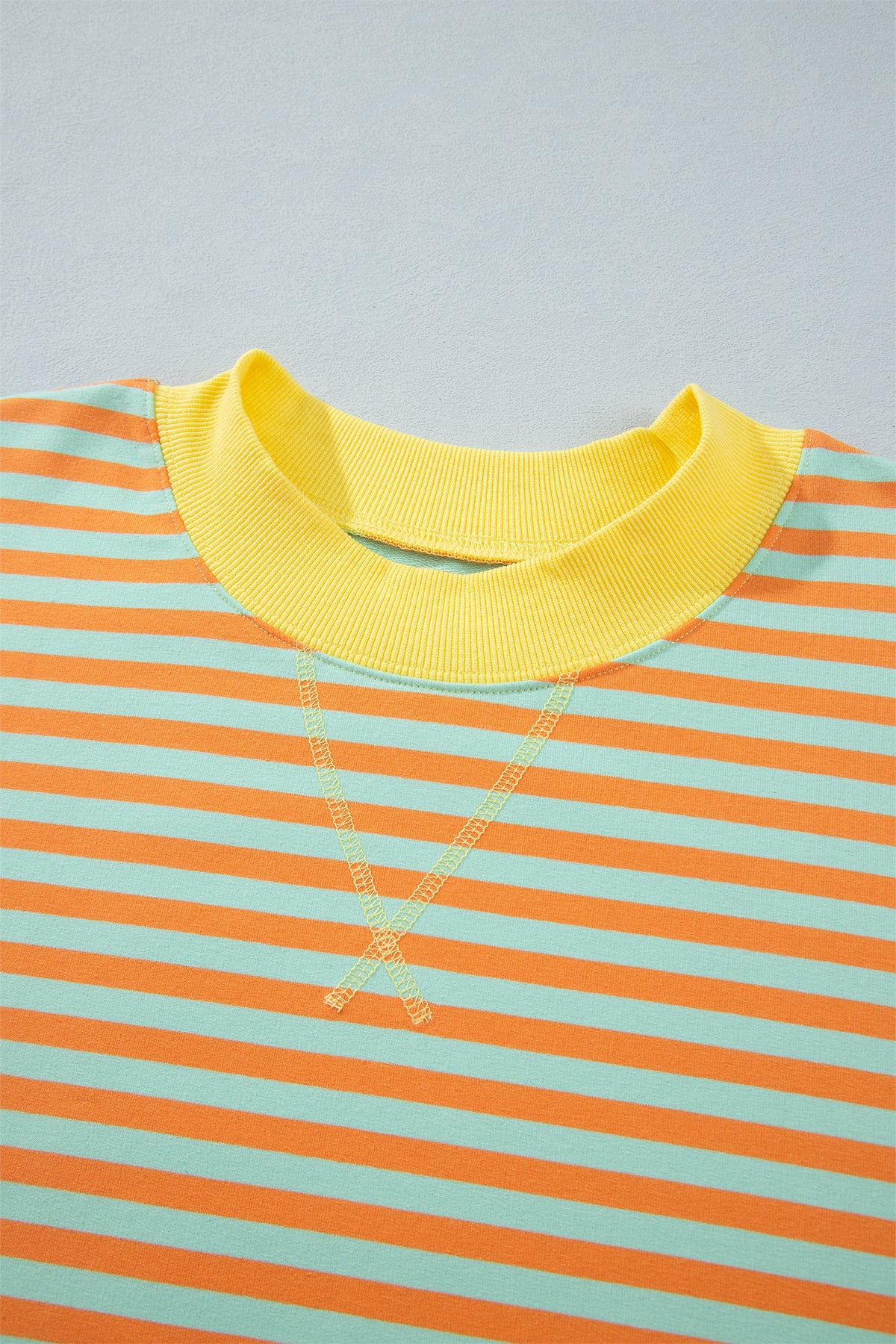 Orange Stripe High Neck Striped Colorblock Tunic Plus Size Sweatshirt