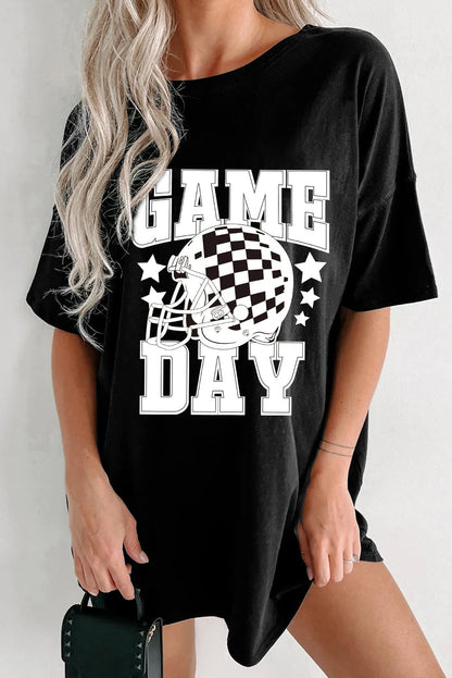 Black GAME DAY Checkerboard Rugby Football Helmet T Shirt - Chic Meadow Boutique 