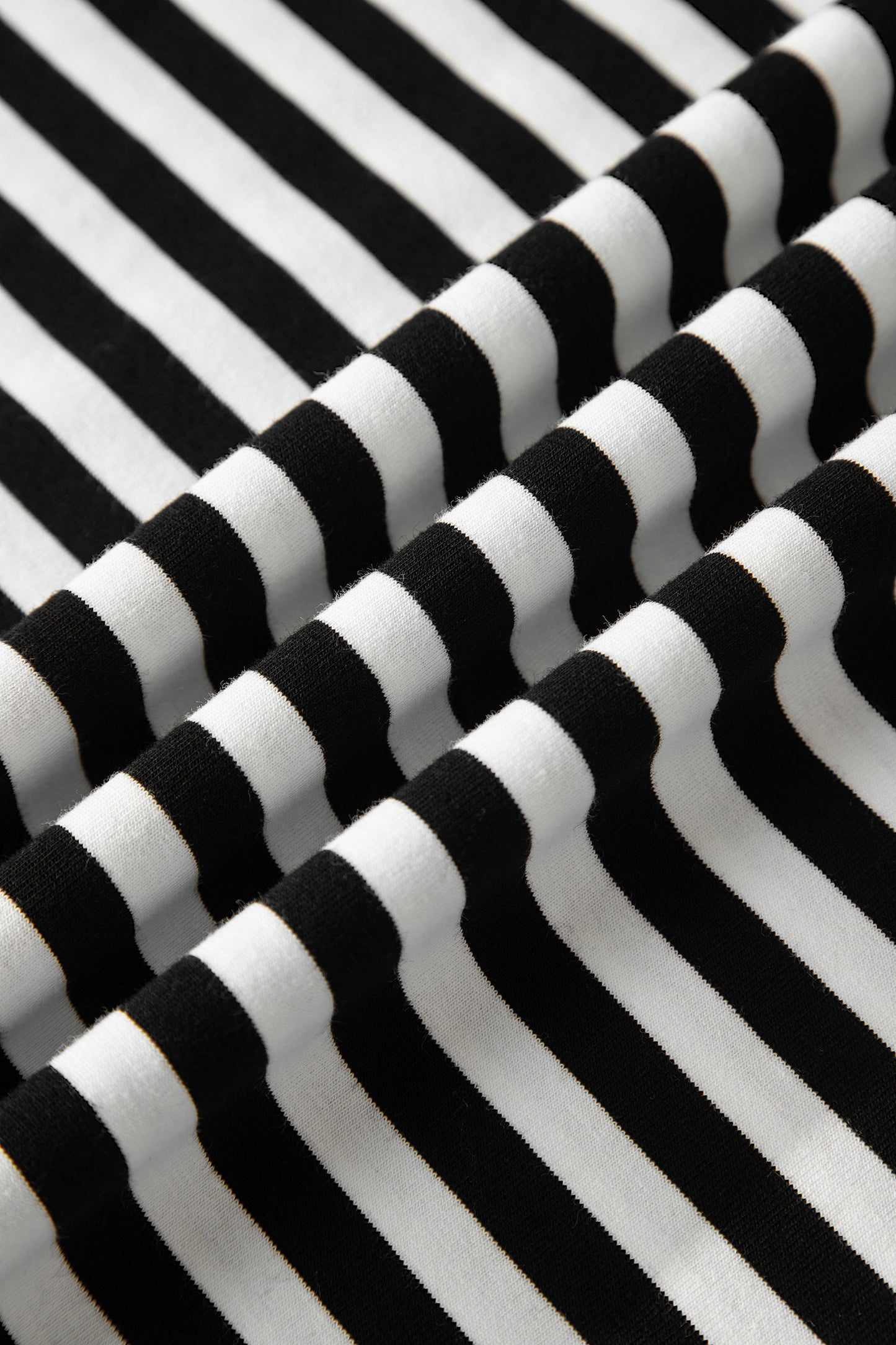 Black Striped Print V Neck Delicate Trim Casual Tee