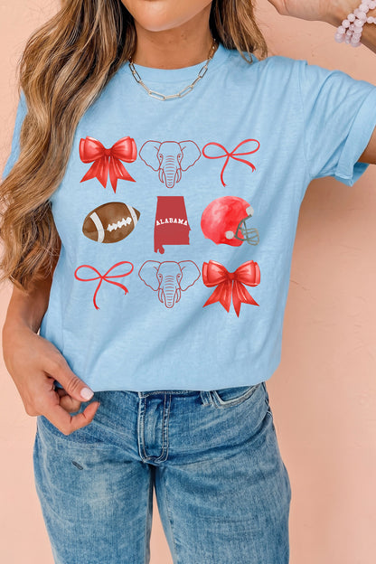 Light Blue Alabama Game Day Rugby Graphic T Shirt