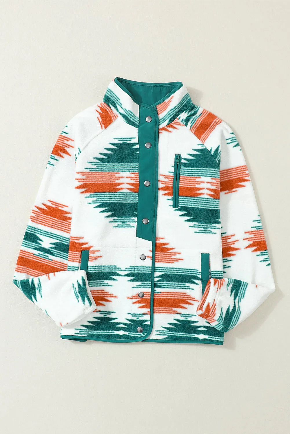 Multicolour Western Aztec Snap Buttoned Fleece Jacket - Chic Meadow Boutique 