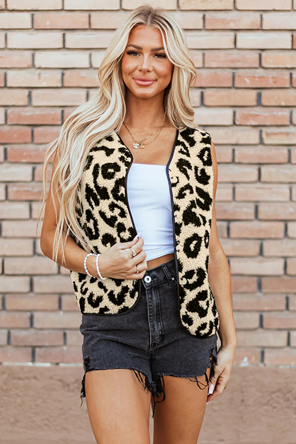 Black Leopard Print Sherpa Vest Coat - Chic Meadow Boutique 