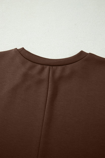 Red Sandalwood Solid Color Long T Shirt Dress with Slits