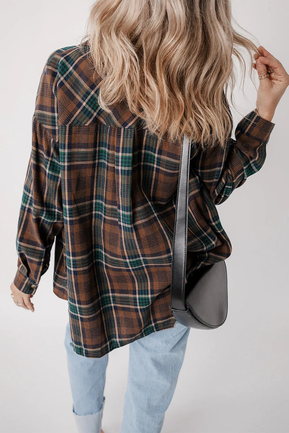 Brown Plaid Print Chest Pockets Buttoned Shirt Jacket - Chic Meadow Boutique 