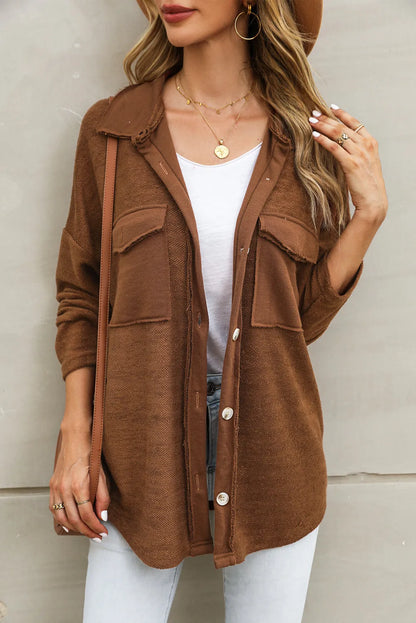 Brown Contrast Flap Pockets Relaxed Shacket - Chic Meadow Boutique 