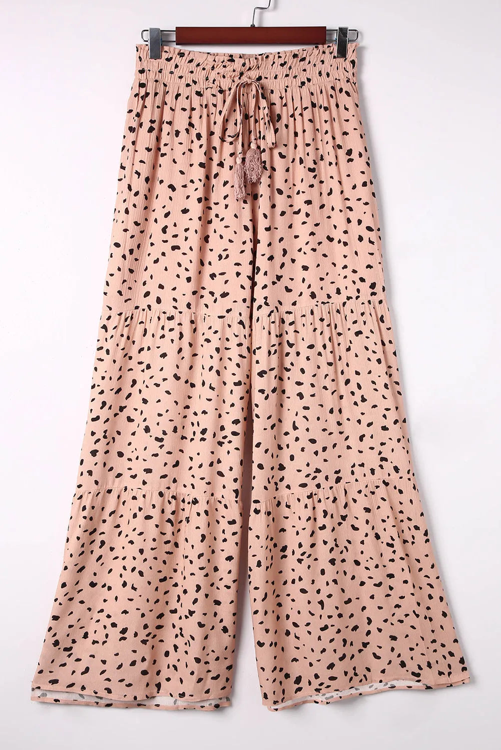 Brown Ruffle Wide Leg Dalmatian Palazzo Pants - Chic Meadow Boutique 