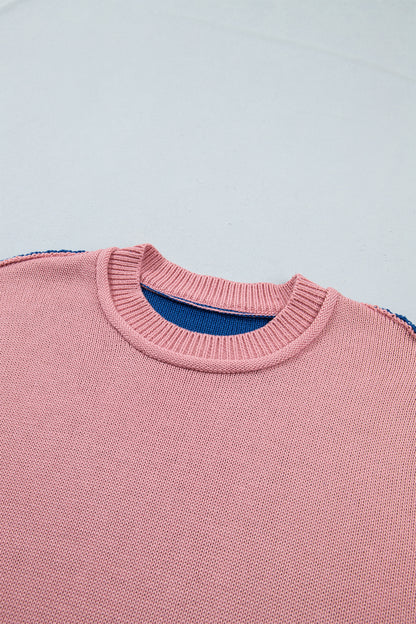 Multicolour Western Colorblock Patchwork Striped Long Sleeve Pullover Sweater