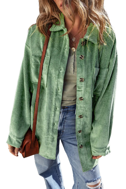 Mist Green Patched Pocket Button Up Corduroy Shacket - Chic Meadow Boutique 