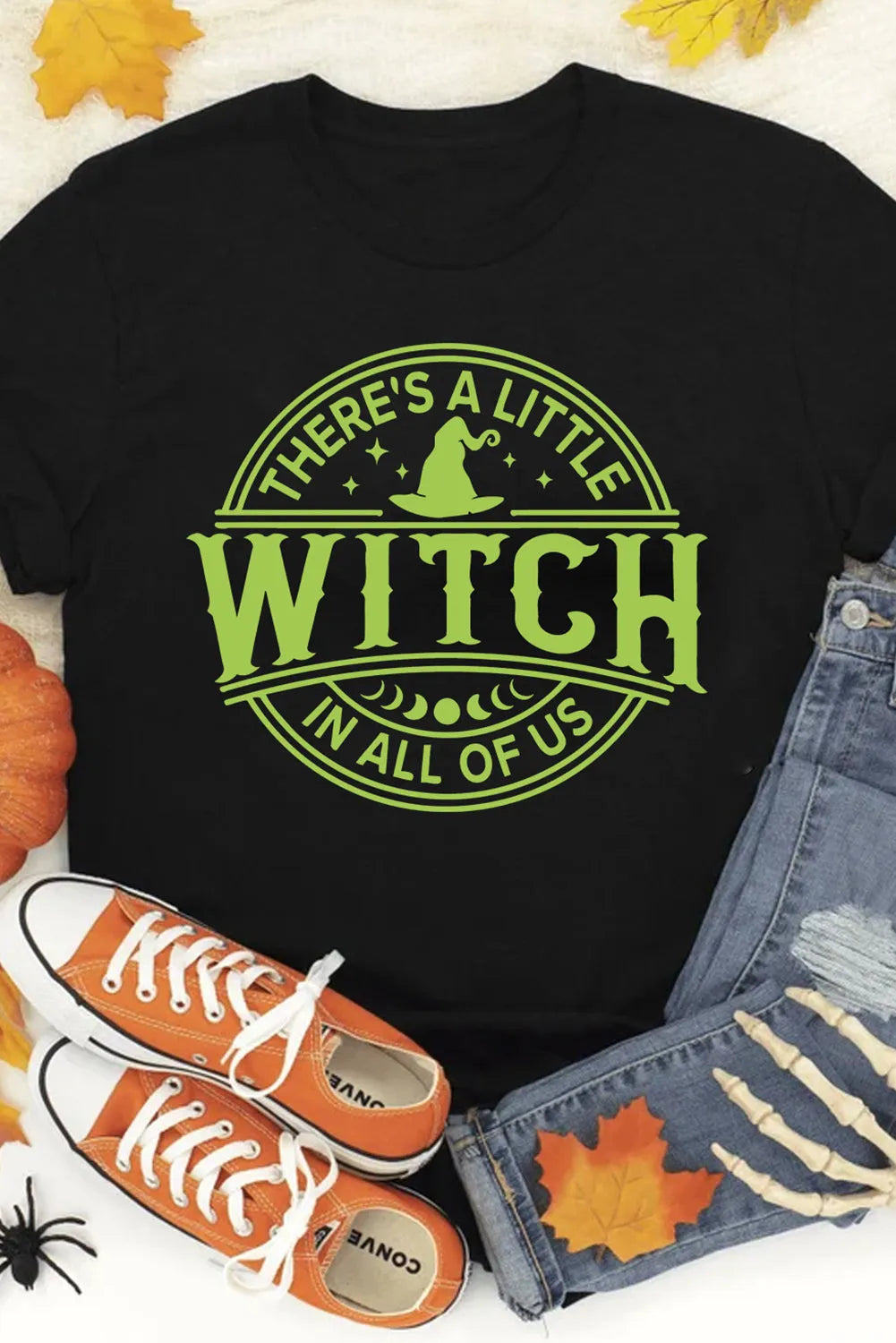 Black WITCH Crew Neck Halloween Graphic T Shirt - Chic Meadow Boutique 