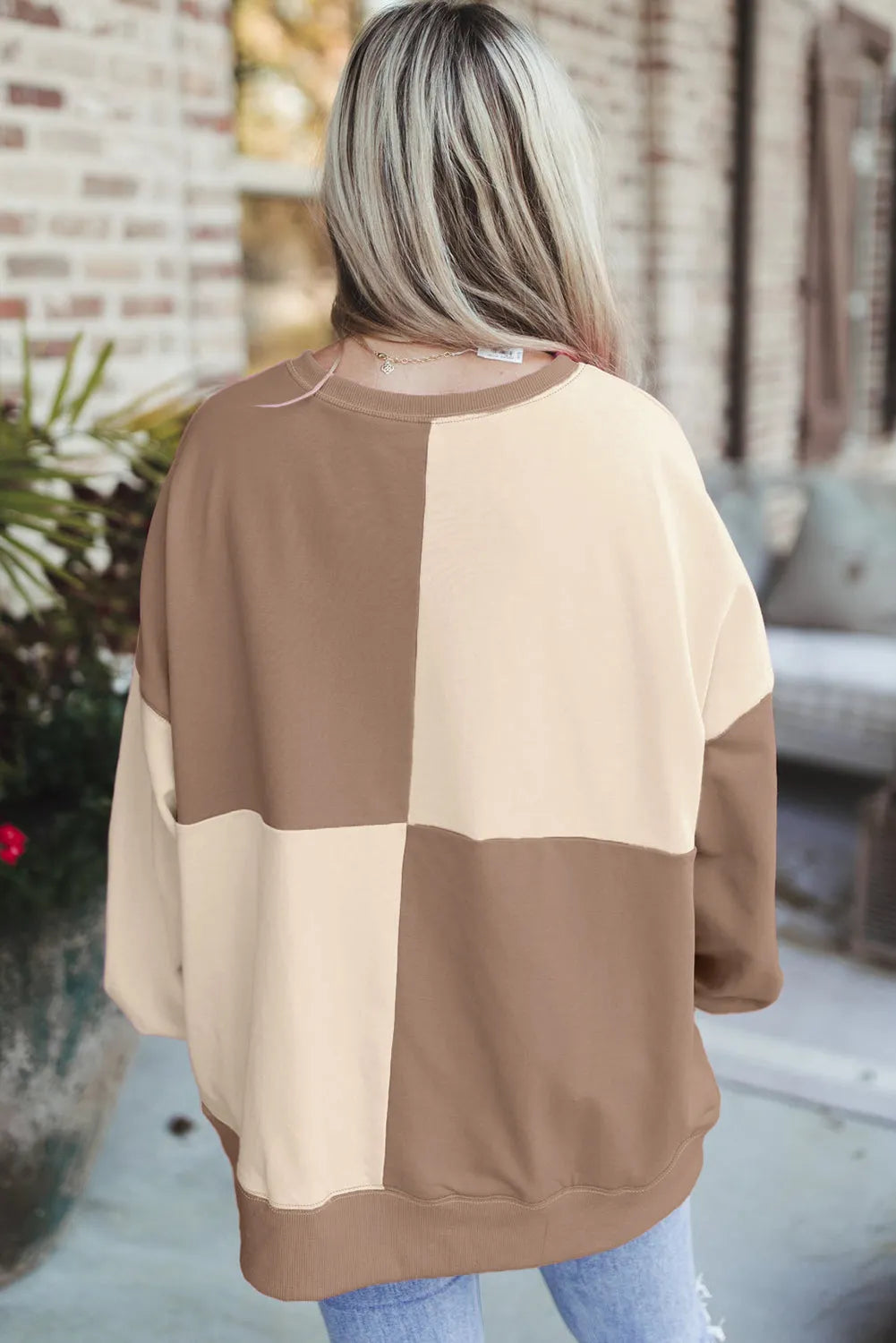 Parchment Colorblock Henley High Low Oversize Sweatshirt - Chic Meadow Boutique 