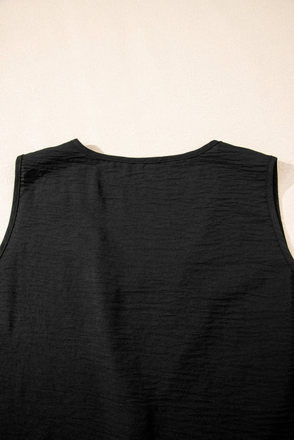 Black Buttoned Vest Drawstring Wide Leg Pants 2pcs Set