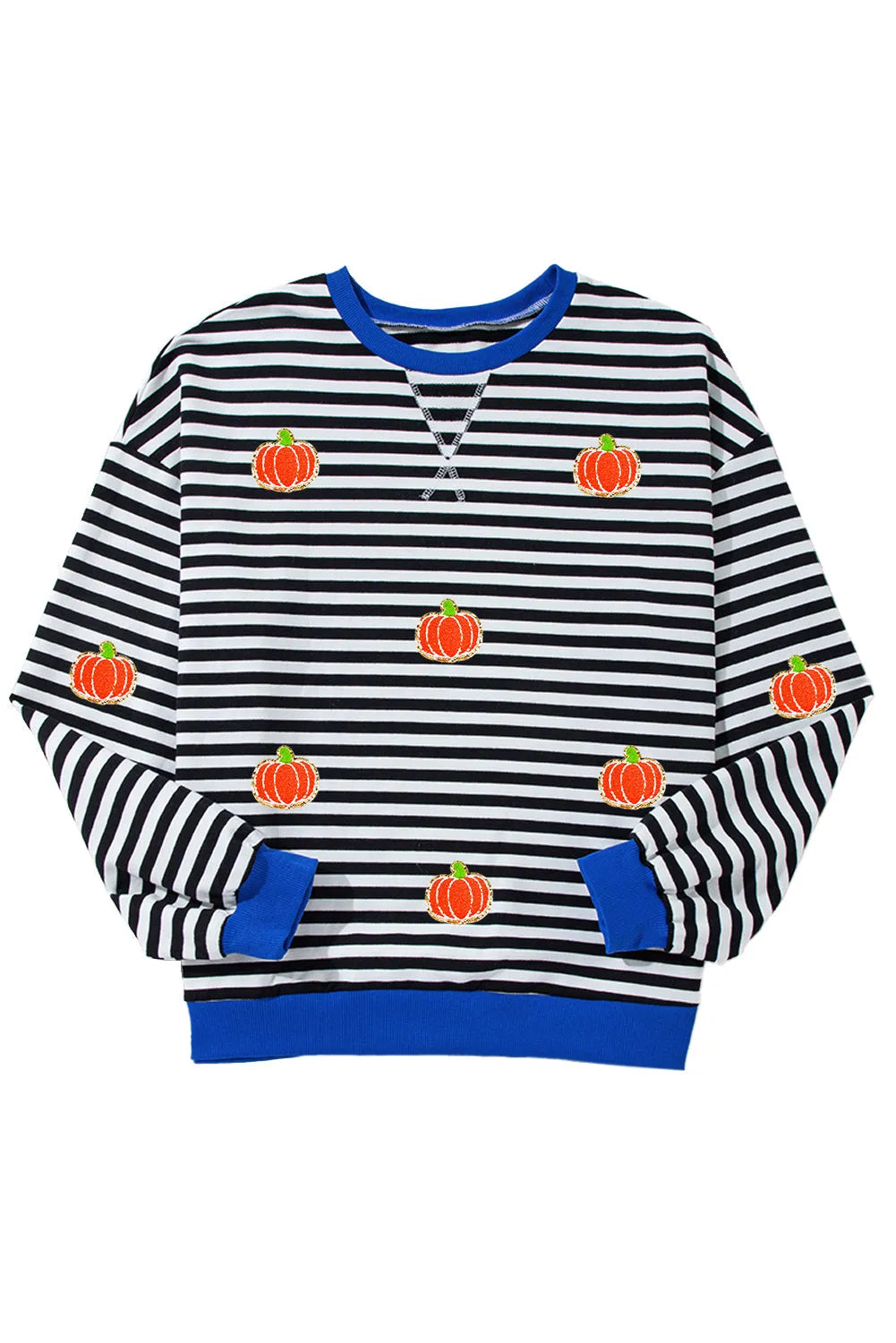 Black Stripe Glitter Halloween Pumpkin Print Oversized Sweatshirt - Chic Meadow Boutique 