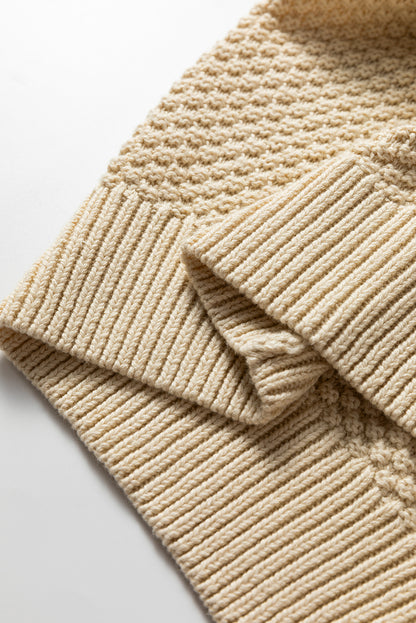 Beige Button Front Cropped Cardigan Sweater