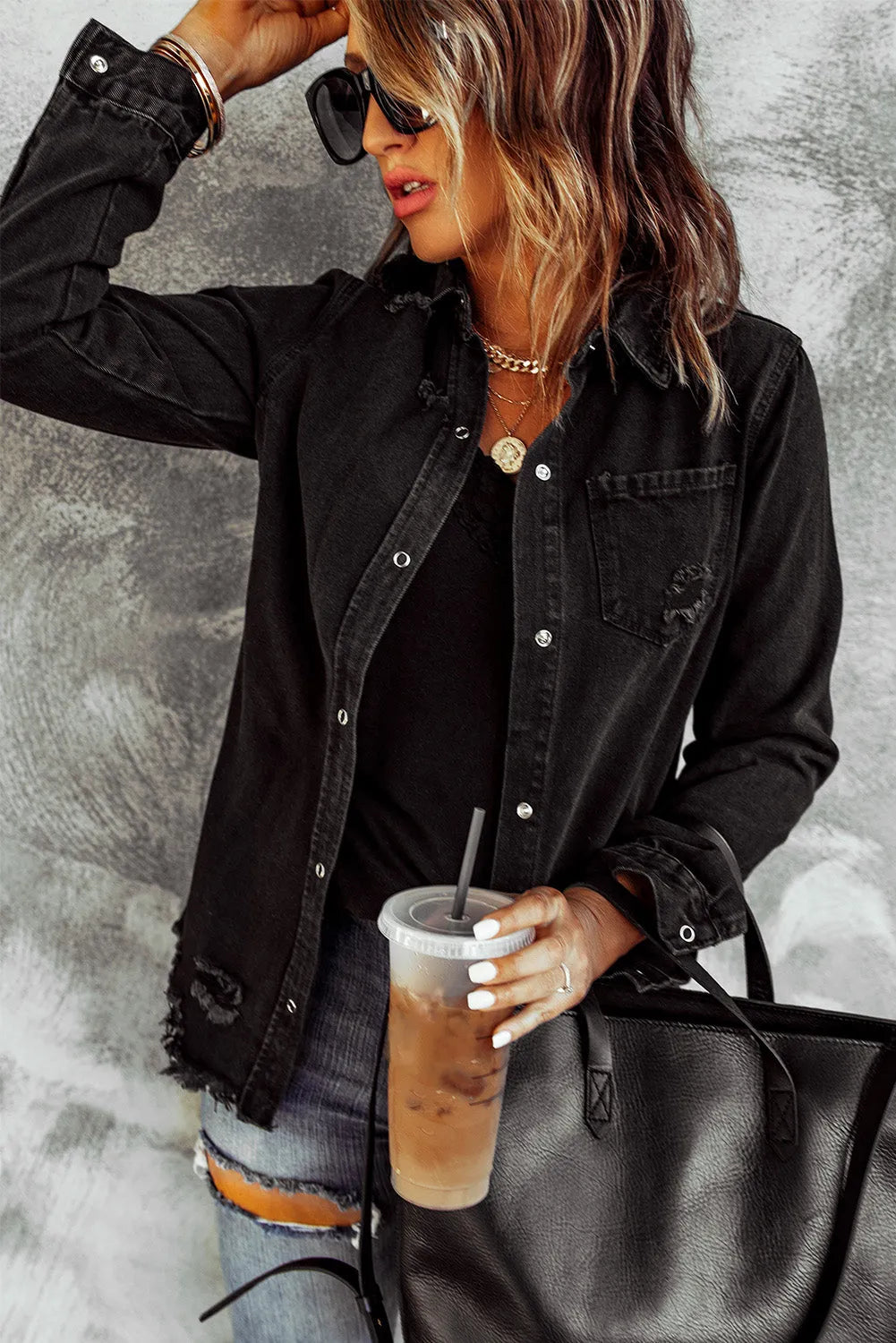 Black Ripped Denim Jacket - Chic Meadow Boutique 