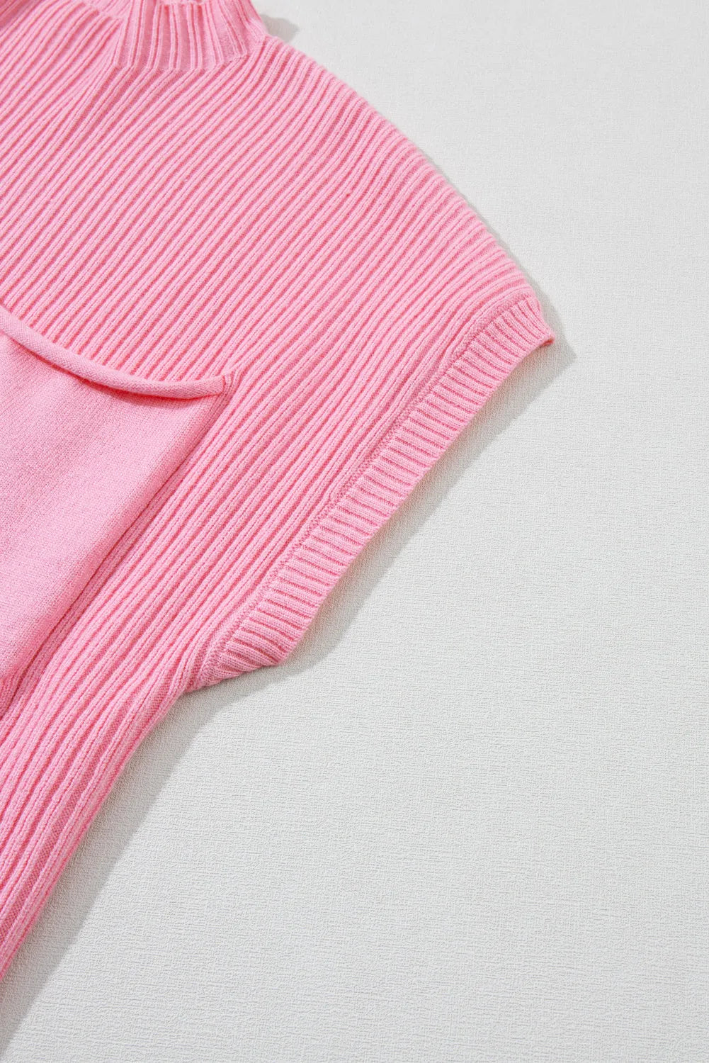 Tops/Short Sleeve Sweaters Pink Patch Pocket Ribbed Knit Short Sleeve Sweater