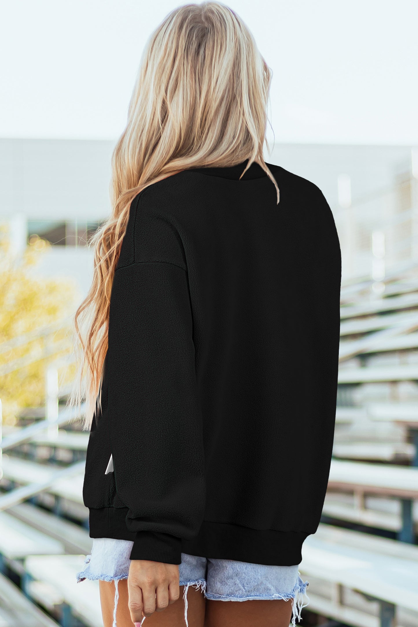 Black Oversize Drop Shoulder Reversible Mock Neck Sweatshirt