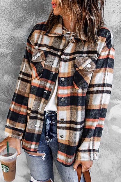 Geometric Plaid Print Pocketed Shacket - Chic Meadow Boutique 