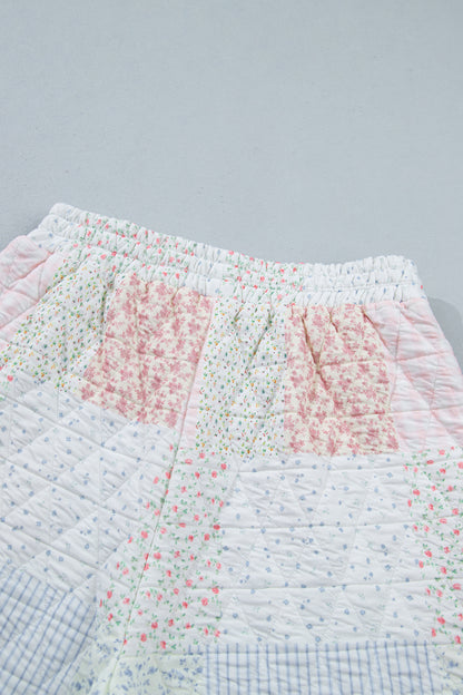 Multicolour Floral Quilted Mock Neck Top and Short Set