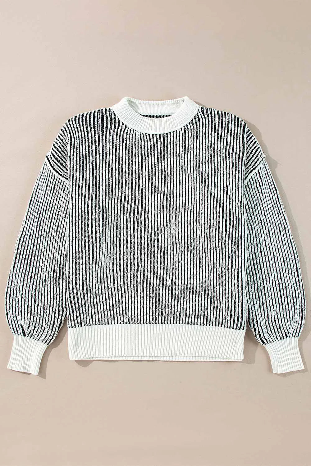 Black Striped Textured Knit Contrast Edge Loose Sweater - Chic Meadow Boutique 