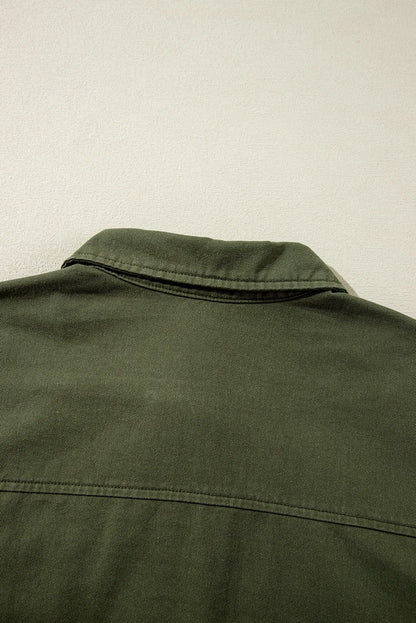 Outerwear/Jackets Moss Green Snap Button Zipper Tight Waist Collared Jacket