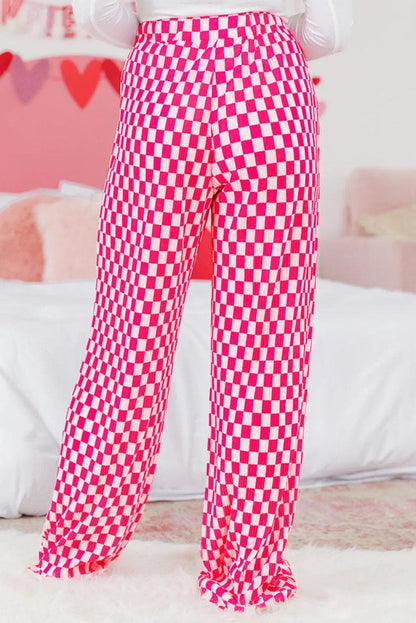 Loungewear & Sleepwear/Sleepwear Pink Checkered Buttoned Shirt and High Waist Pants Pajama Set