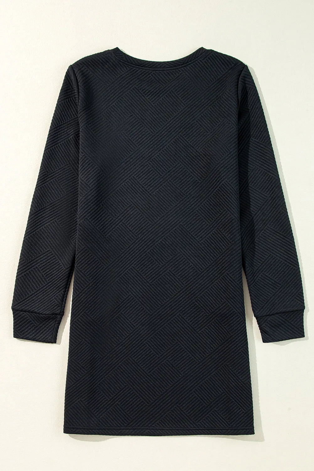 Black Solid Color Textured Long Sleeve Shift Dress - Chic Meadow Boutique 