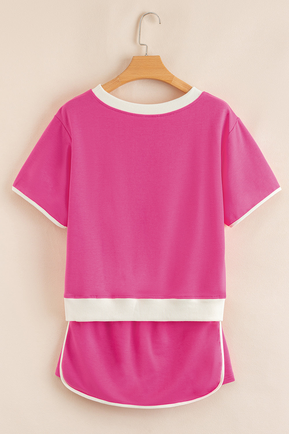 Rose Red Colorblock Edge Drop Shoulder T Shirt and Skort 2Pcs Set