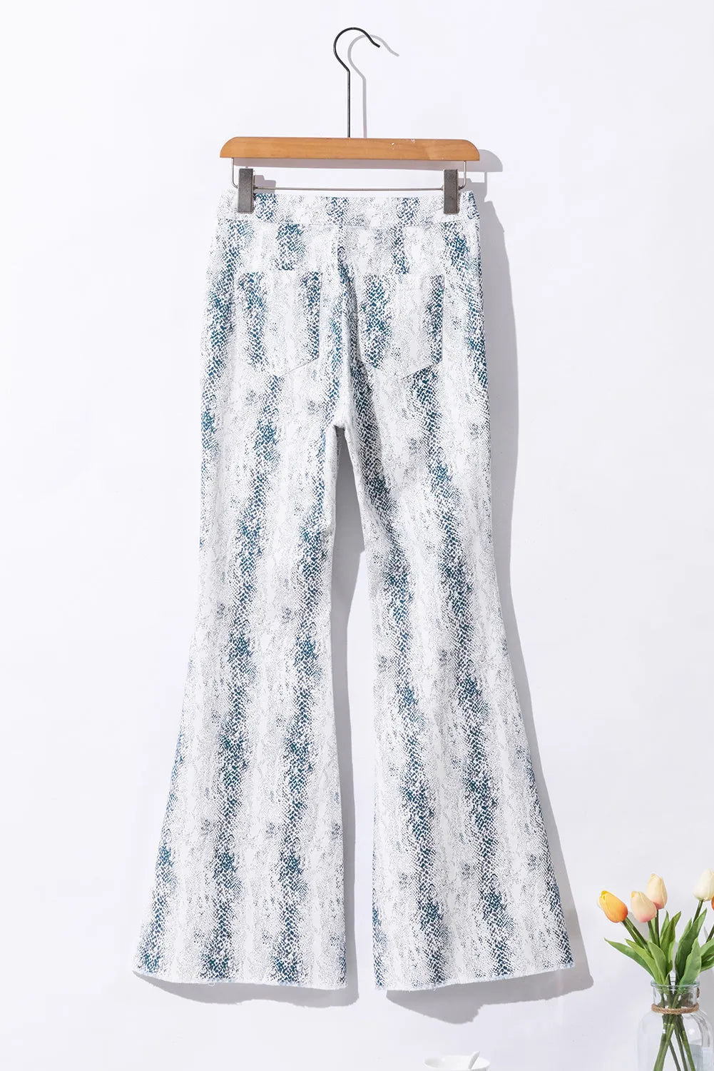 White Western Fashion High Waist Snakeskin Print Flare Pants - Chic Meadow Boutique 