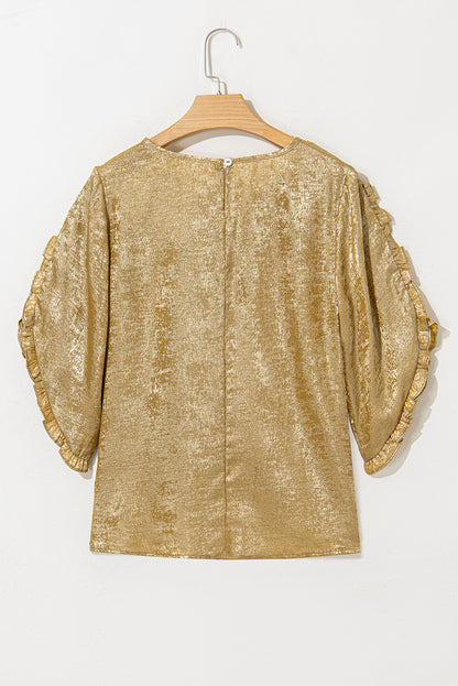 Gold Metallic Luster Frilled Half Sleeve Blouse