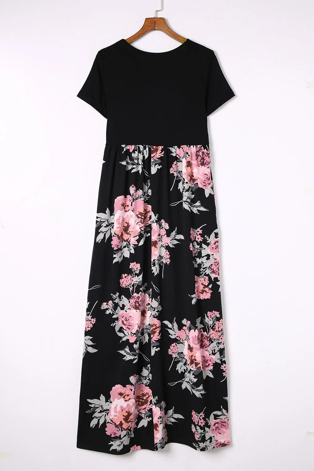 Black Contrast Floral Empire Waist Maxi Dress - Chic Meadow Boutique 