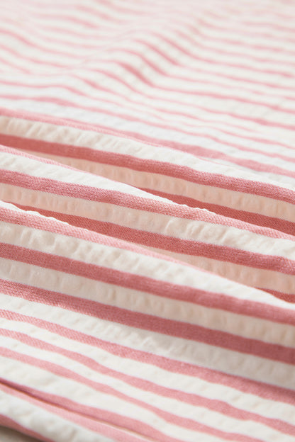 Pink Stripe Square Button Leopard Trim Loose Bracelet Sleeve Shirt Dress