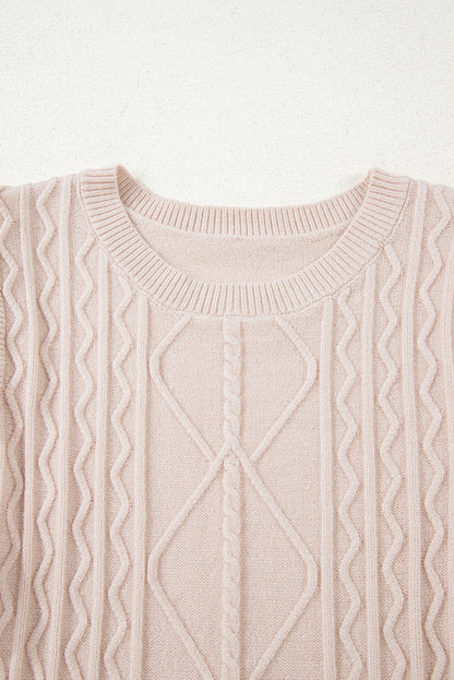 Parchment Cable Knit Ruffle Detail Contrast Floral Sleeve Patchwork Sweater