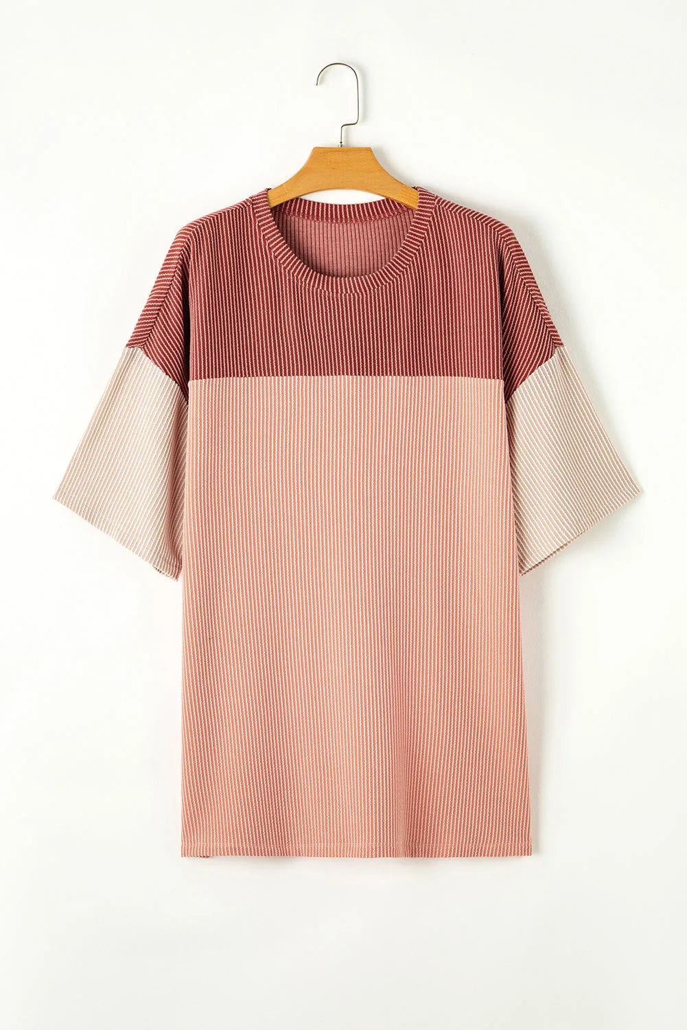 Rose Pink Plus Size Ribbed Colorblock T-shirt - Chic Meadow Boutique 