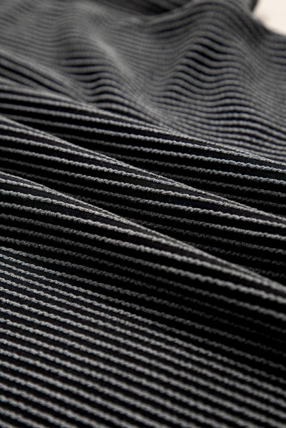 Carbon Grey Corded Knit Color Block Pocketed Crew Neck T Shirt