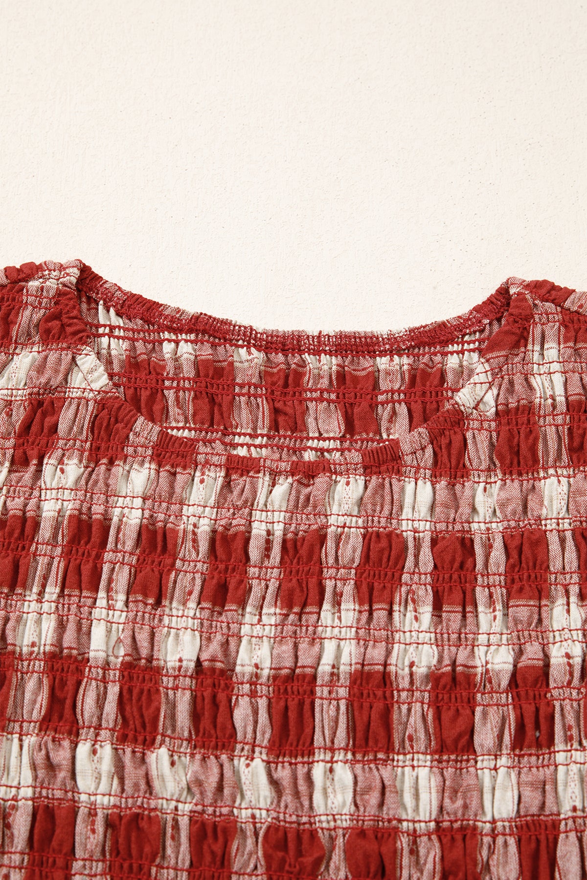 Red Plaid Print Smocked Puff Sleeve Mini Dress