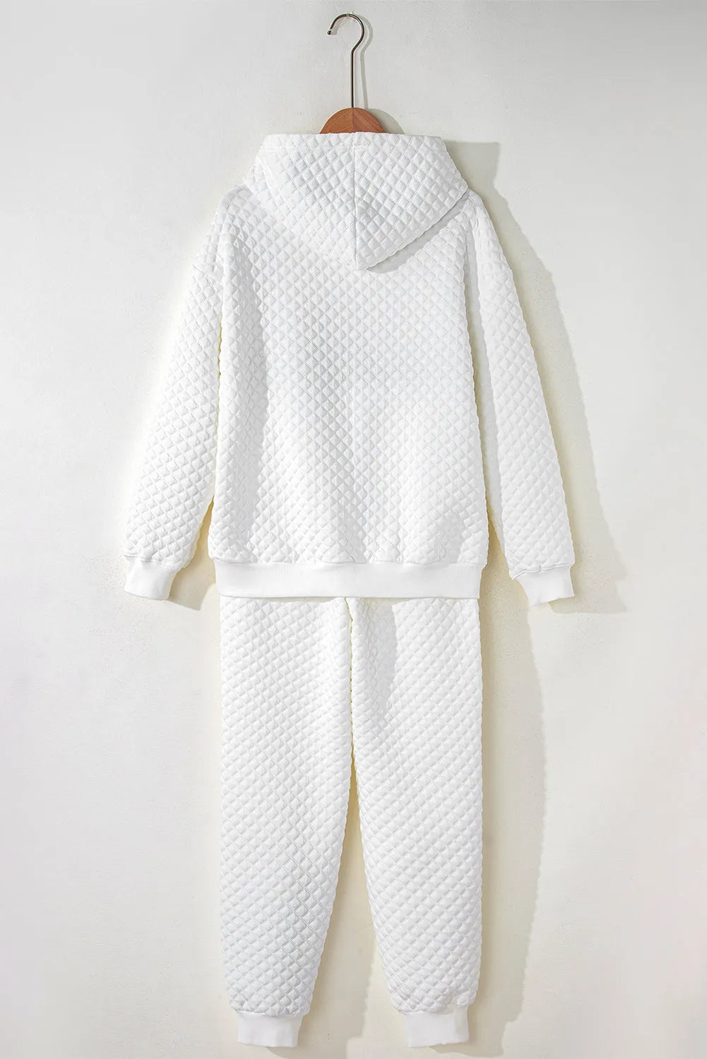 White Quilted Hoodie and Sweatpants Two Piece Set - Chic Meadow Boutique 