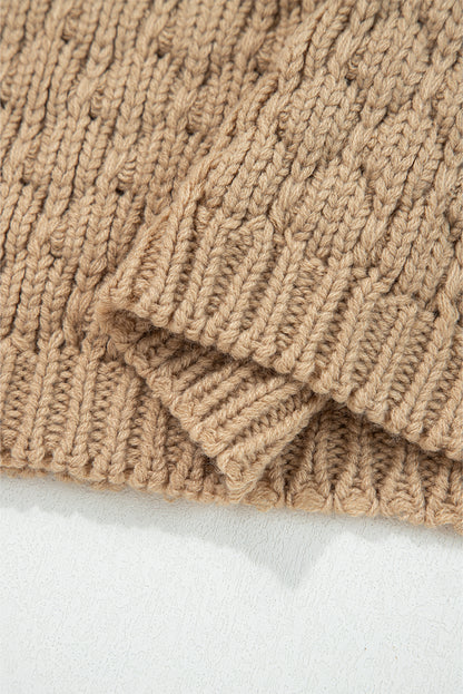 Pale Khaki Contrast Detail Textured Knit Puff Sleeve Baggy Sweater