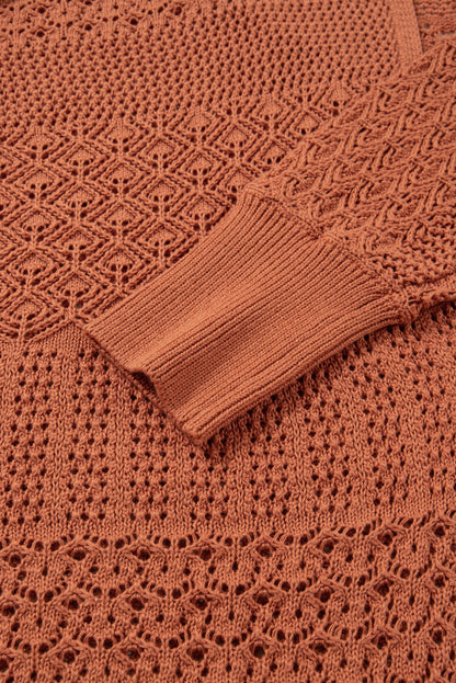 Redwood Burl Mixed Pattern Knitted Open Front Plus Cardigan