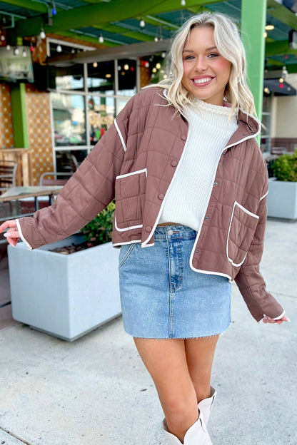 Old Rose Quilted Metal Button Pocket Jacket